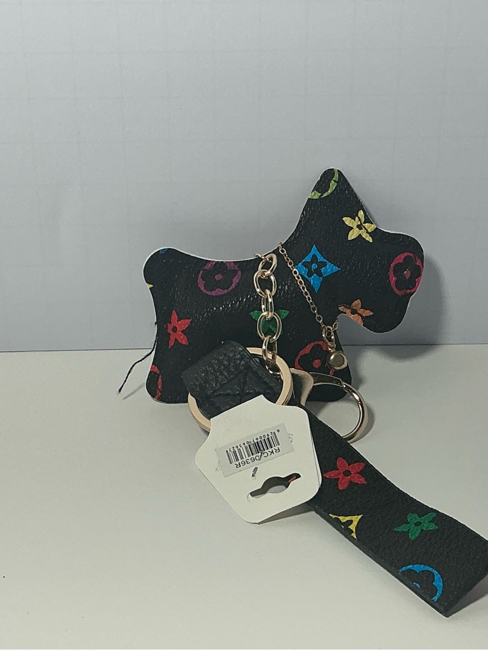 Black Multicolor Monogram Scottie Dog Keychain with Strap